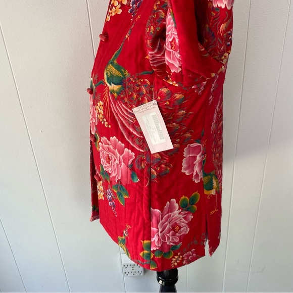 VTG Floral Peacock Mandarin Collar Jacket M 18”PTP Red Boho Chic Retro Artsy - Picture 11 of 16